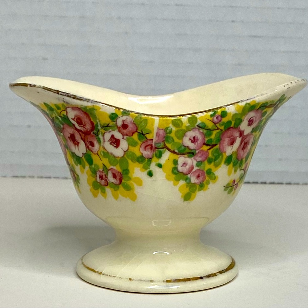 VTG Japanese Bone China Open Oval Sugar Bowl Hand Painted Roses Gold Trim